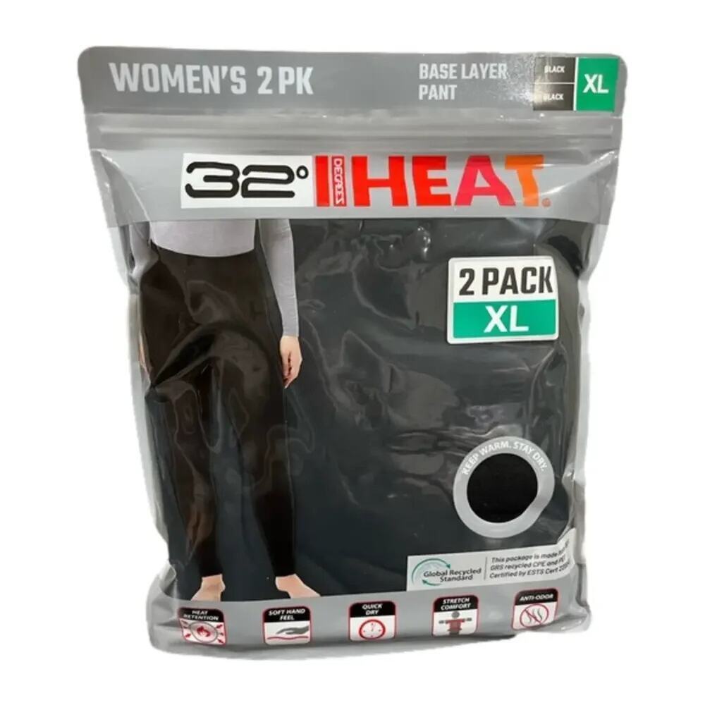 32 Degrees Heat Women's Base Layer Pant Black 2 pack Size XL NWT